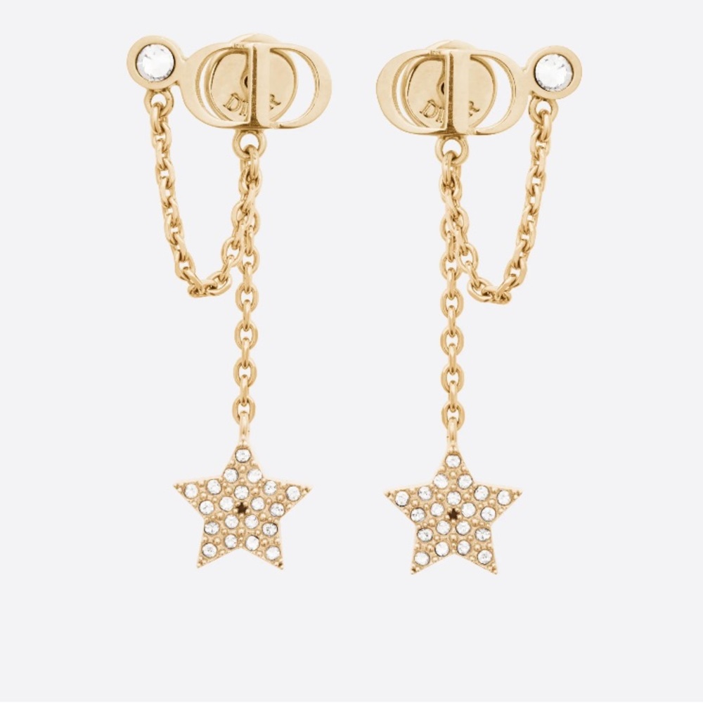 Dior Petit CD gold finish metal and white crystals AUTHENTIC